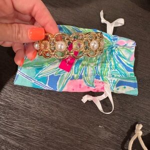 Lilly Pulitzer Gold Bracelet with Tropical Pouch